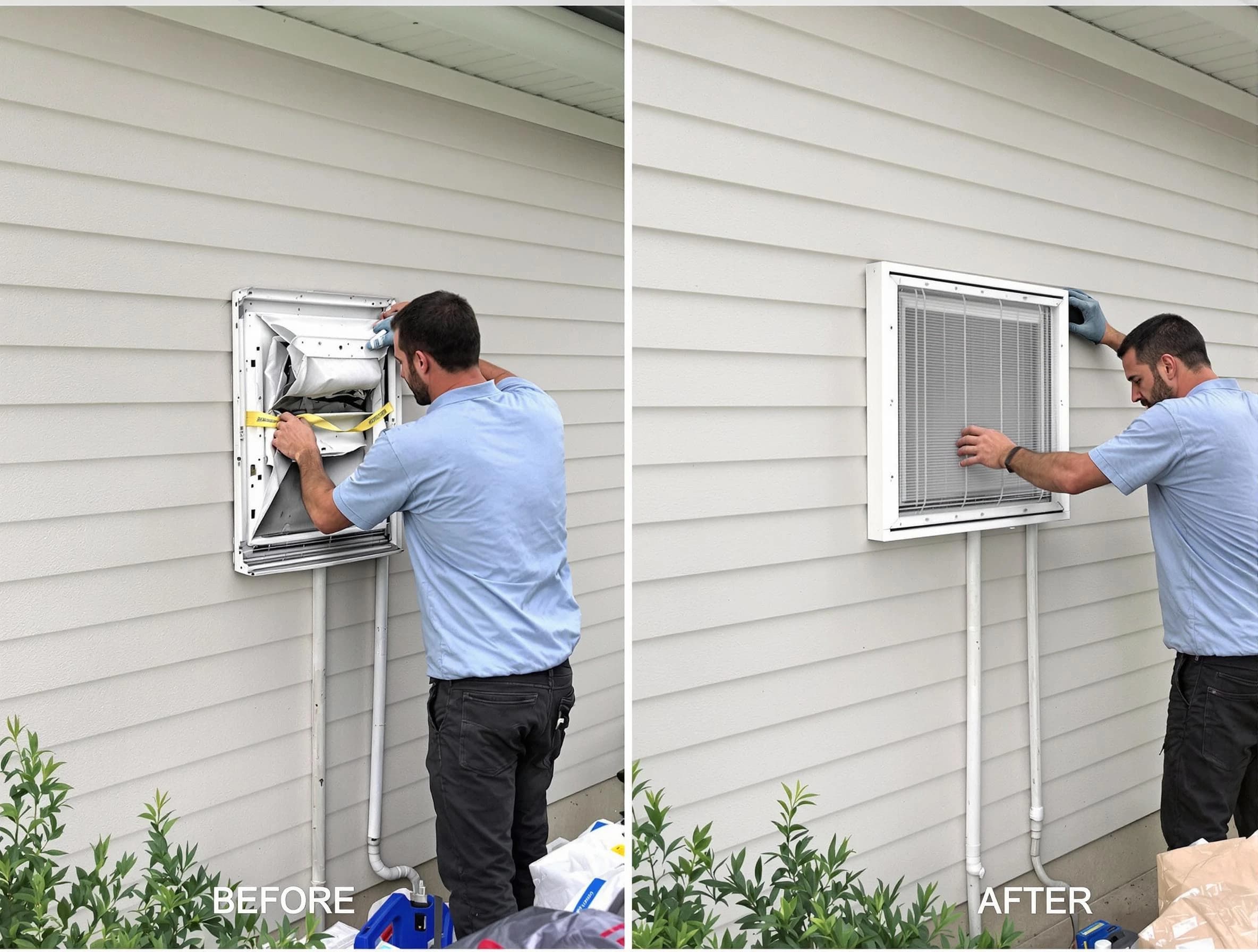 Berthoud Dryer Vent Cleaning technician installing high-quality dryer vent cover at a residential property in Berthoud
