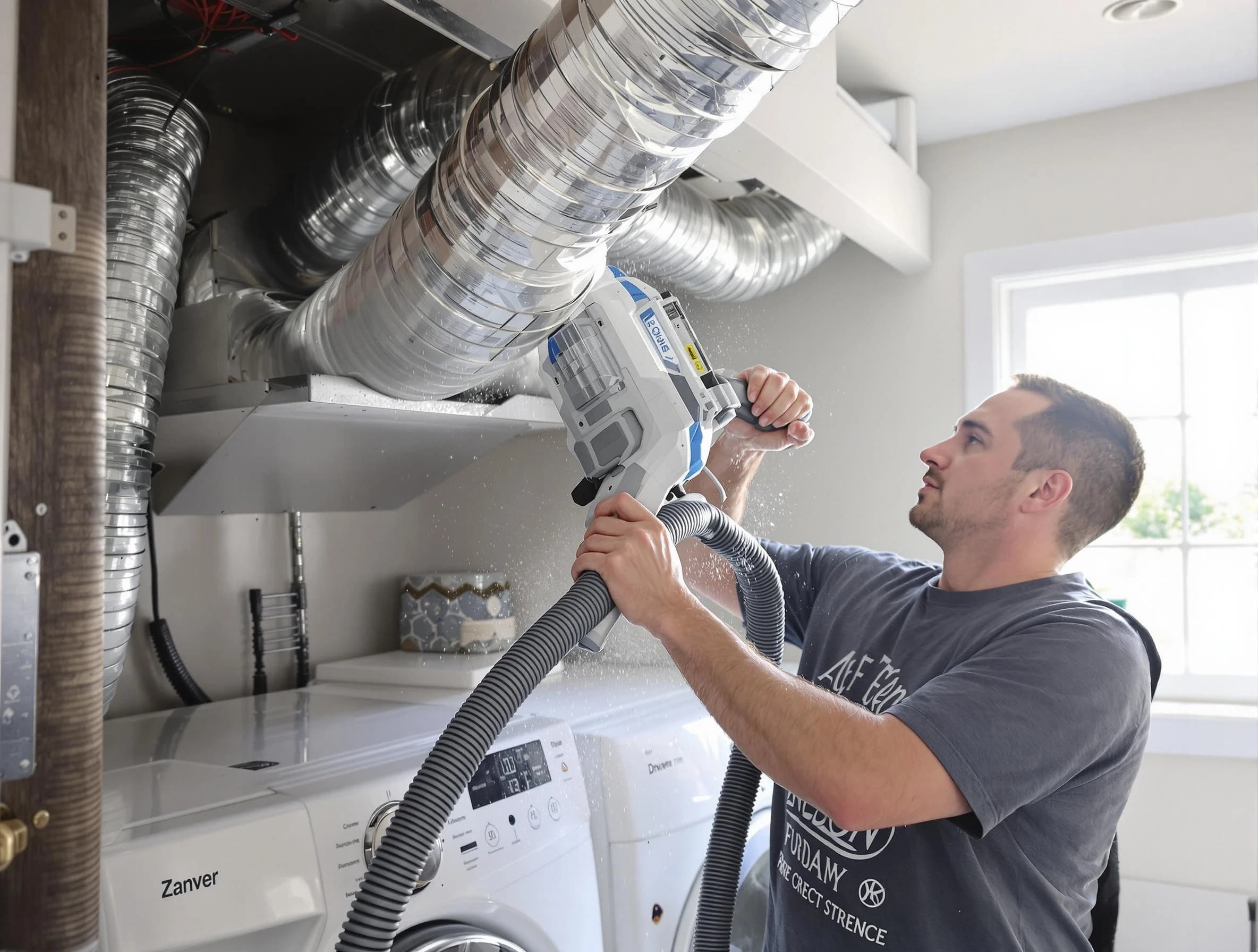 Berthoud Dryer Vent Cleaning specialist cleaning deep within a dryer vent duct system in Berthoud
